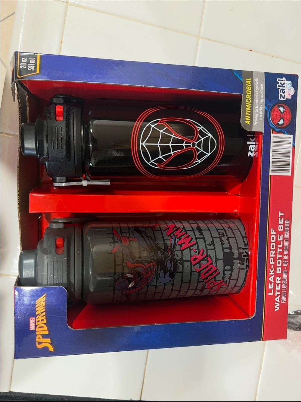 Marvel Spider-Man 2-Pack Water Bottles - Black & Gray with Red